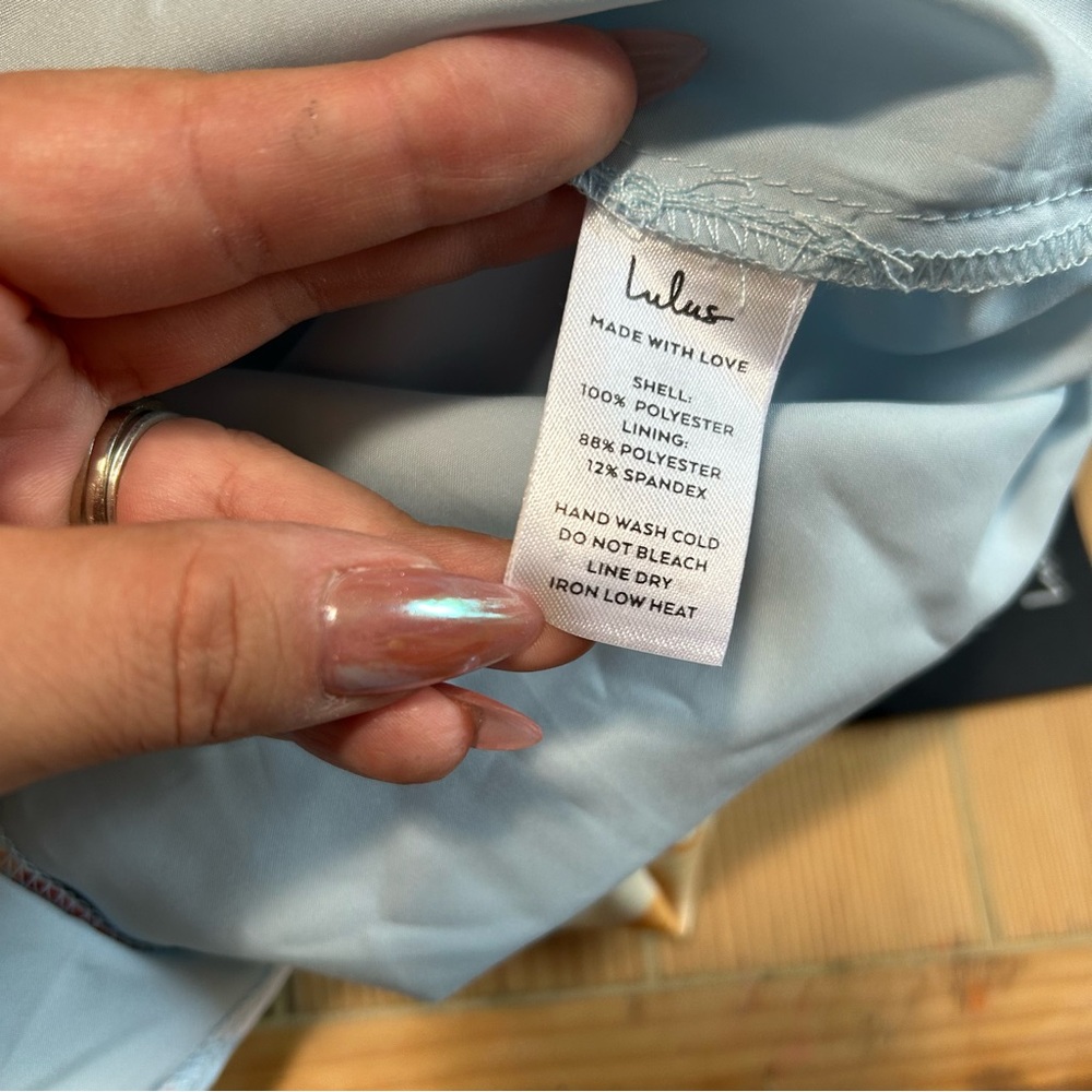 NWT 
Lulus Oriana Light Blue Floral Satin Strapless Midi Dress - Picture 9 of 9